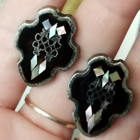 Relisted -Vintage Sterling Silver cuff links PGG black - Picture 3 of 17